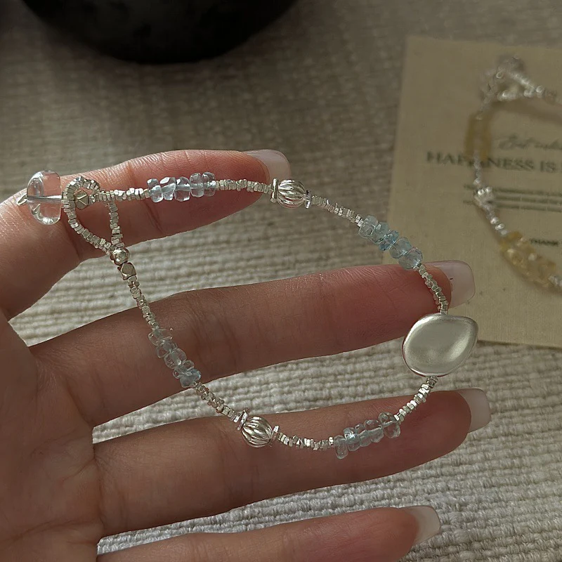 "Ocean & Sun Beads" 925 Sterling Silver Bracelet – Aquamarine | Citrine - Image 4
