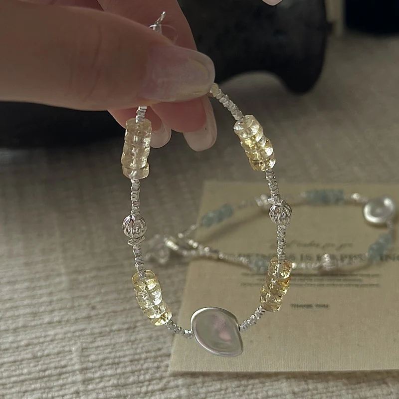 "Ocean & Sun Beads" 925 Sterling Silver Bracelet – Aquamarine | Citrine - Image 5