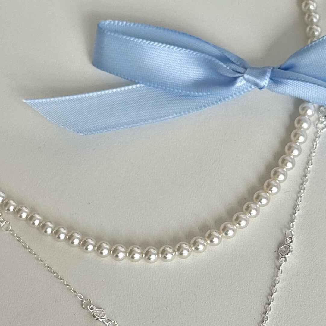 "Oil Painting Maiden" 925 Sterling Silver Cube Sugar Diamond and Pearl Vintage Layered Necklace - Low Luxury, Elegant, and Refined - Image 2