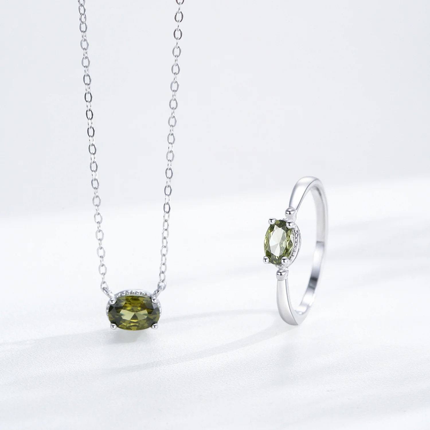 “Olive Glow” 925 Sterling Silver Oval Zircon Jewelry Set - Image 4