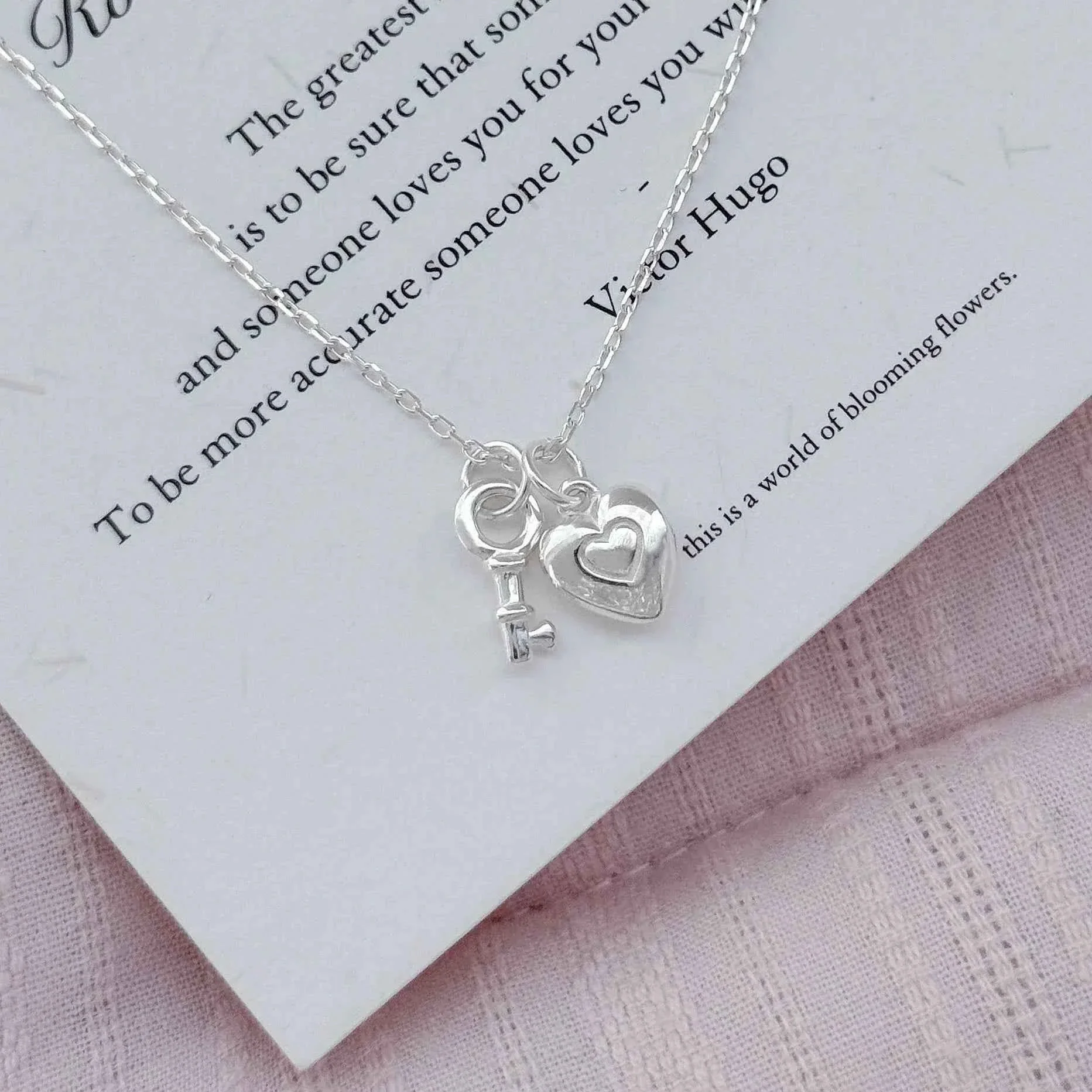 "Only Key" 925 Sterling Silver Heart-Key & Lock Necklace – Romantic & Minimalist - Image 3
