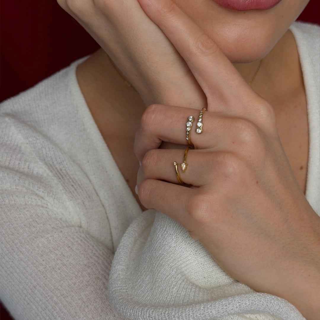 “Orbit Spark” 18K Real Gold Plated Brass Zircon Adjustable Open Ring - Image 3
