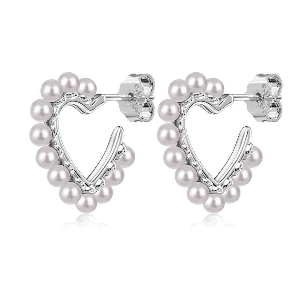 “Pearl Devotion” 925 Sterling Silver Heart Pearl Stud Earrings - Image 4