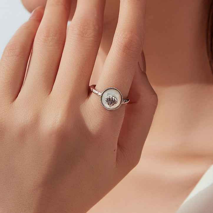 “Pearl Shell Glow” S925 Sterling Silver Mother-of-Pearl Shell Open Ring - Image 3