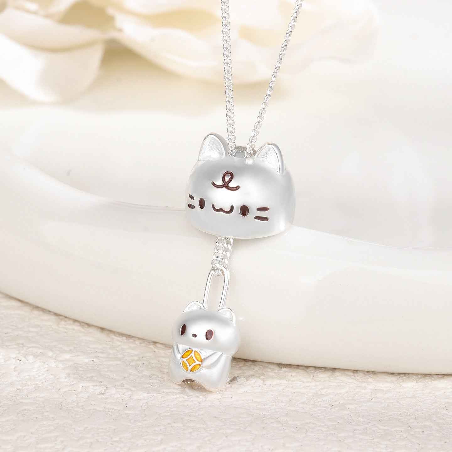 “Peekaboo Kitty” 925 Sterling Silver Lucky Cat Necklace - Image 5