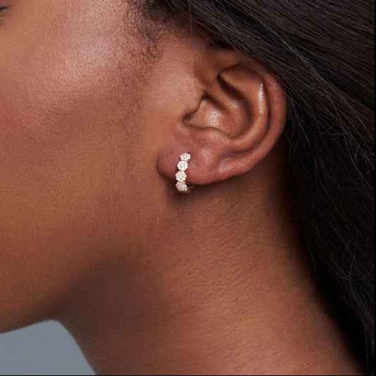 "Petal Glow" 925 Sterling Silver Pavé Cluster Hoop Earrings - Image 2
