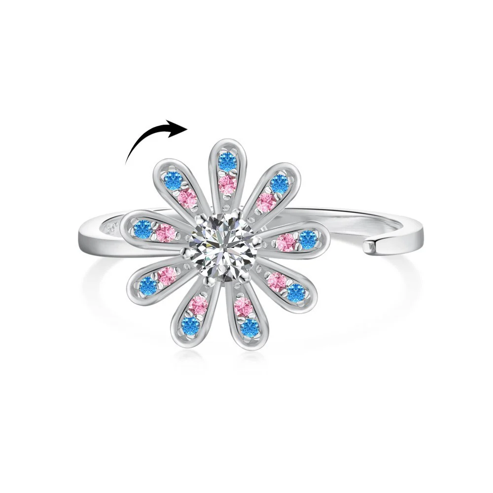 “Petal Spin” 925 Sterling Silver Rotating Flower Stress-Relief Ring - Image 3