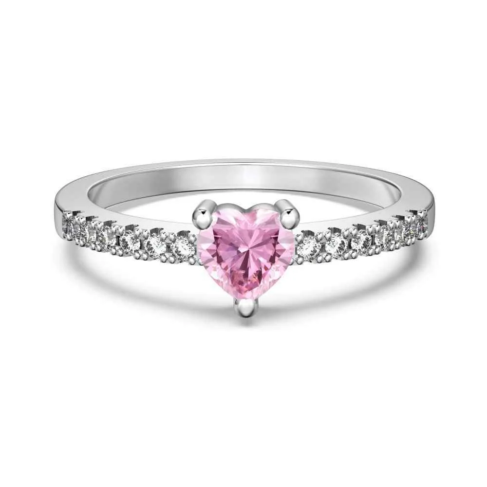 “Petite Heart Gleam” 925 Sterling Silver Pink Solitaire Ring