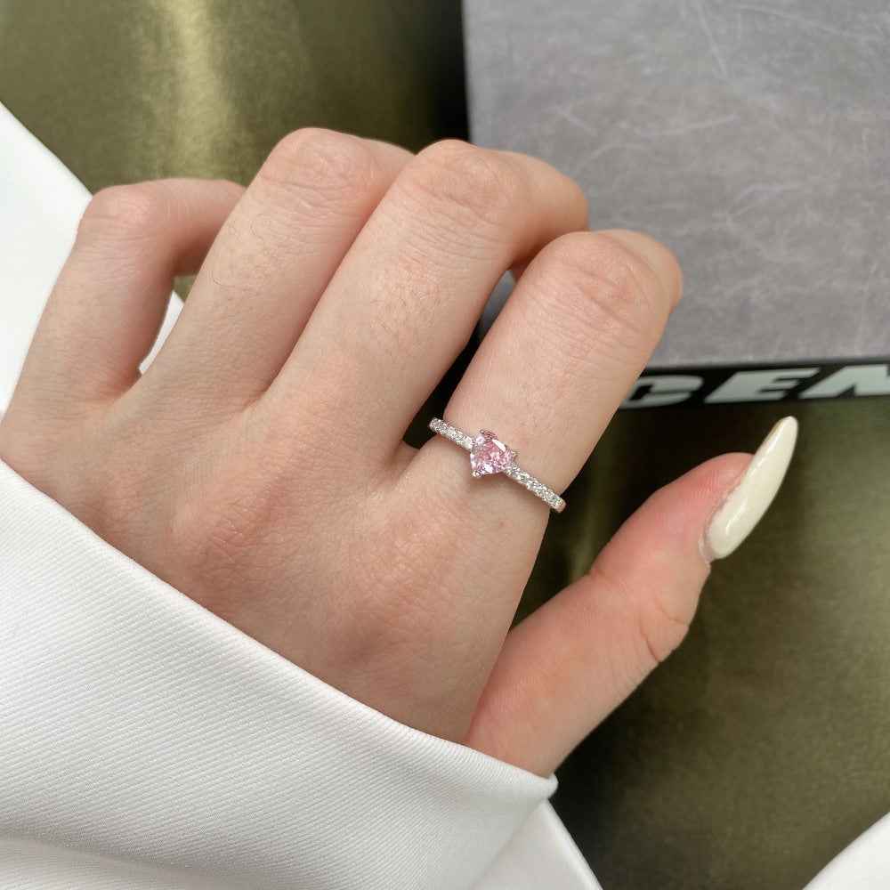 “Petite Heart Gleam” 925 Sterling Silver Pink Solitaire Ring - Image 2
