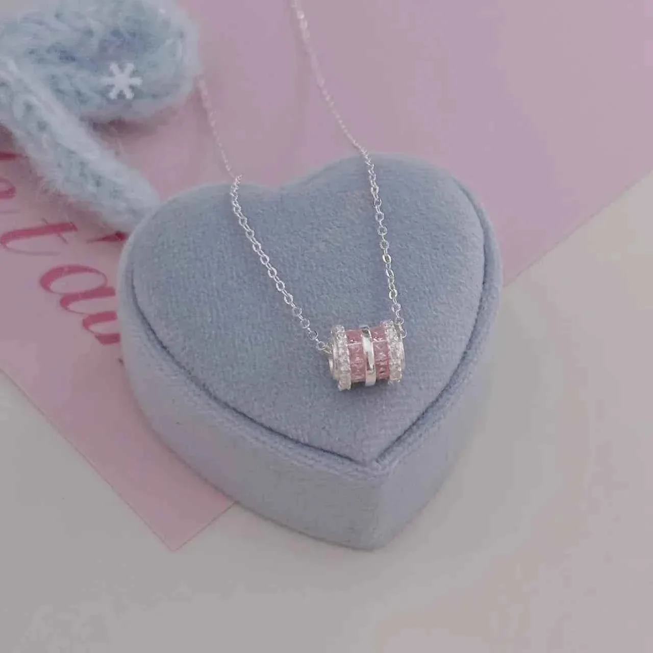 "Pink Fortune Bead" 999 Pure Silver Necklace with Zircon - Elegant and Charming - Image 3