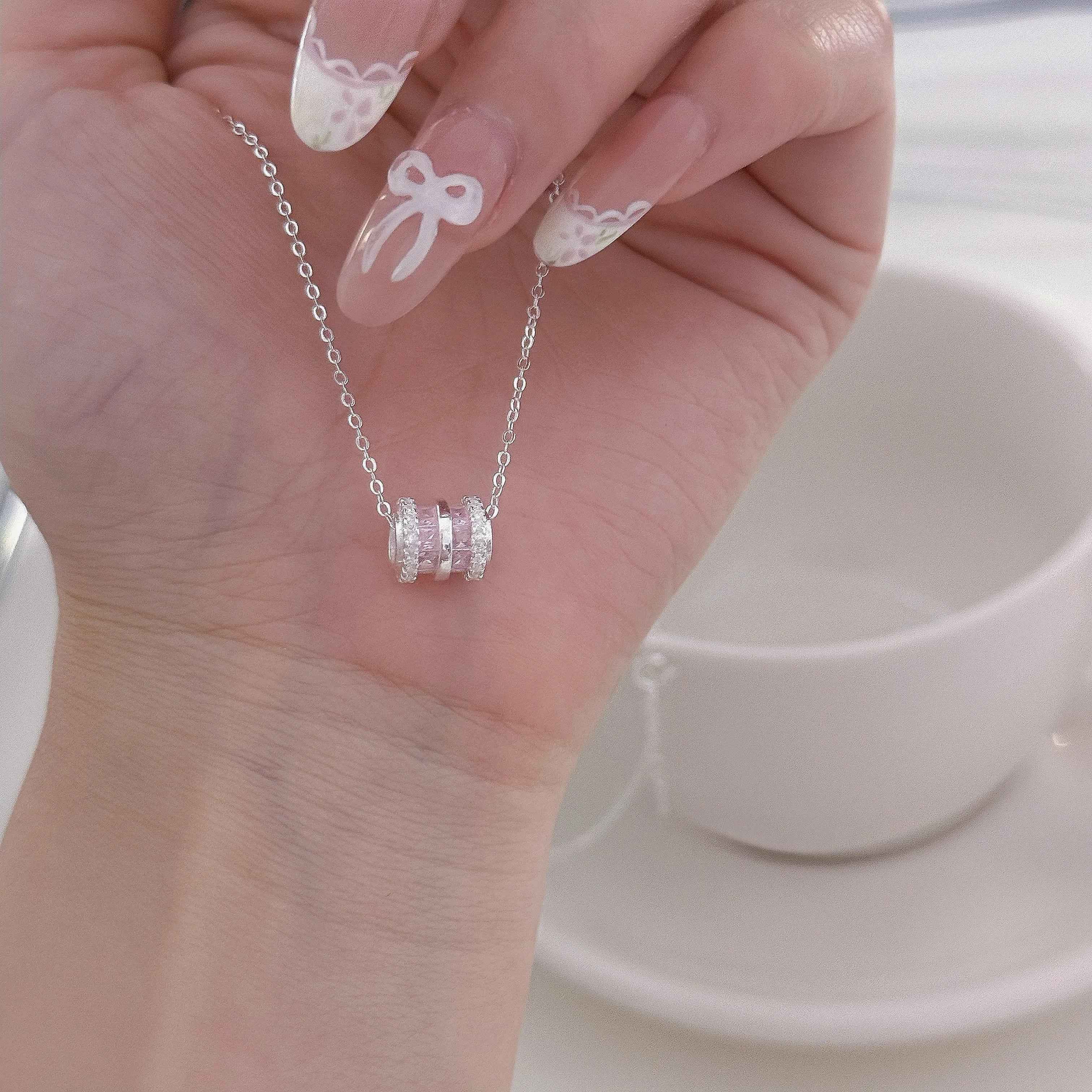 "Pink Fortune Bead" 999 Pure Silver Necklace with Zircon - Elegant and Charming - Image 4