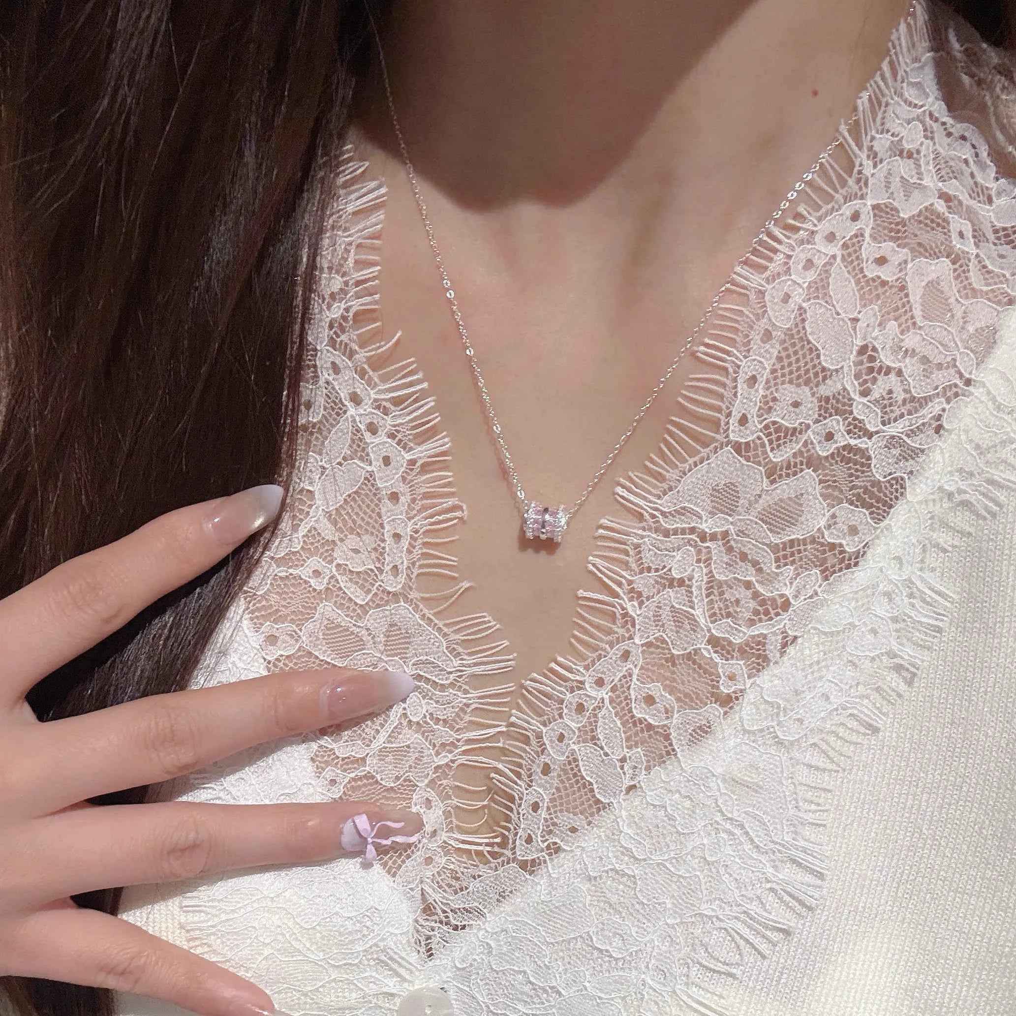 "Pink Fortune Bead" 999 Pure Silver Necklace with Zircon - Elegant and Charming - Image 5
