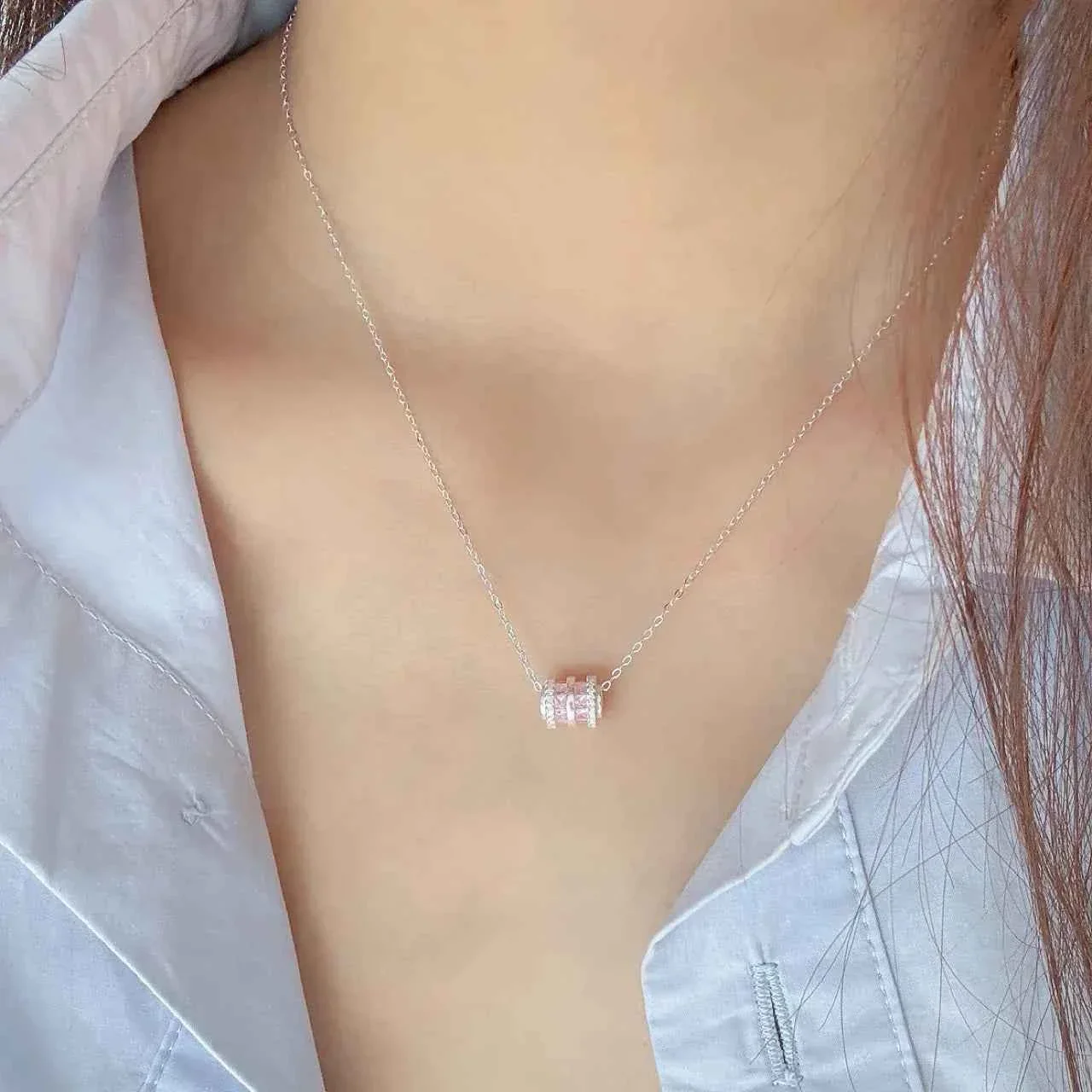 "Pink Fortune Bead" 999 Pure Silver Necklace with Zircon - Elegant and Charming - Image 6