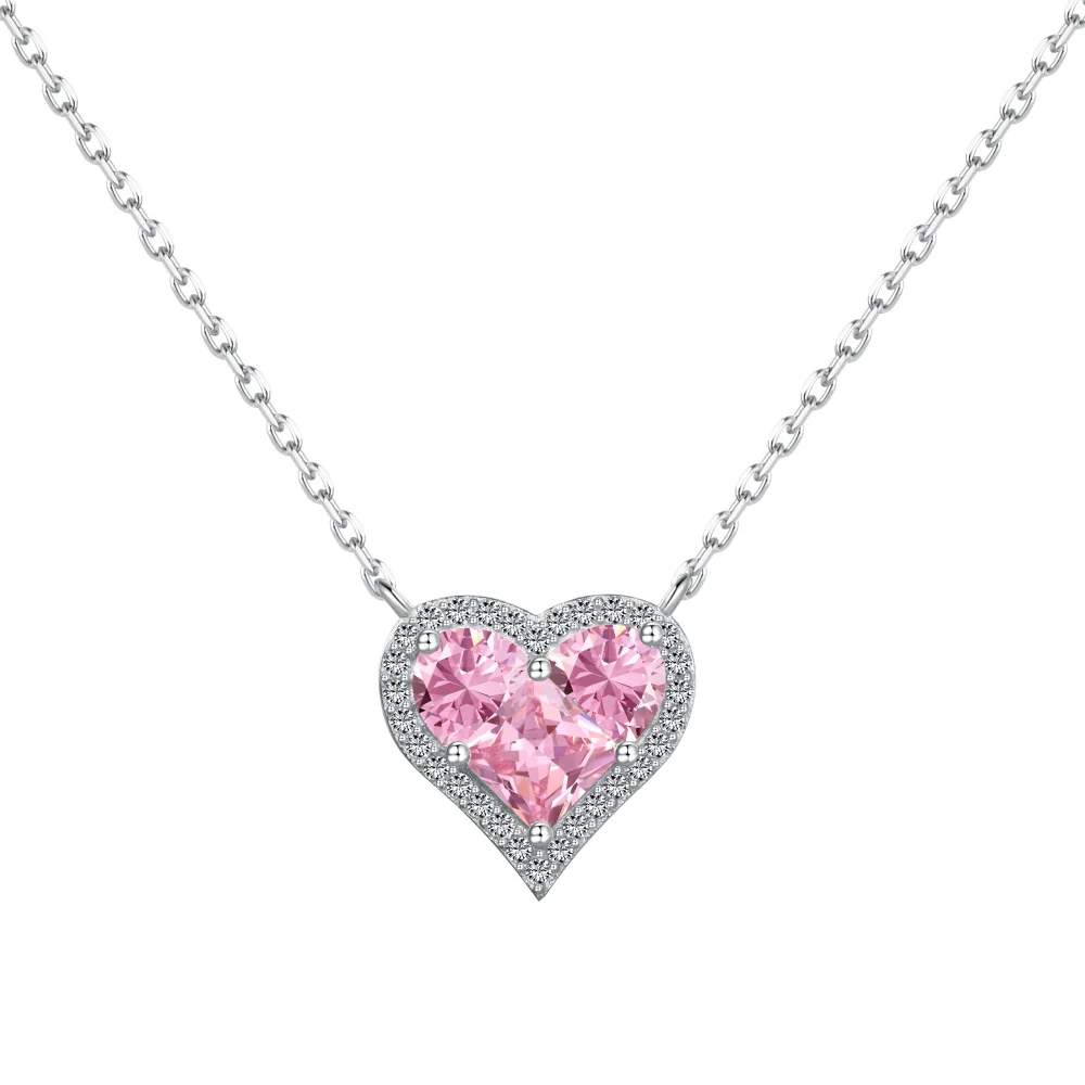 “Pink Prism Heart” S925 Sterling Silver Geometric Heart Zircon Jewelry Set (Necklace & Stud Earrings) - Image 9