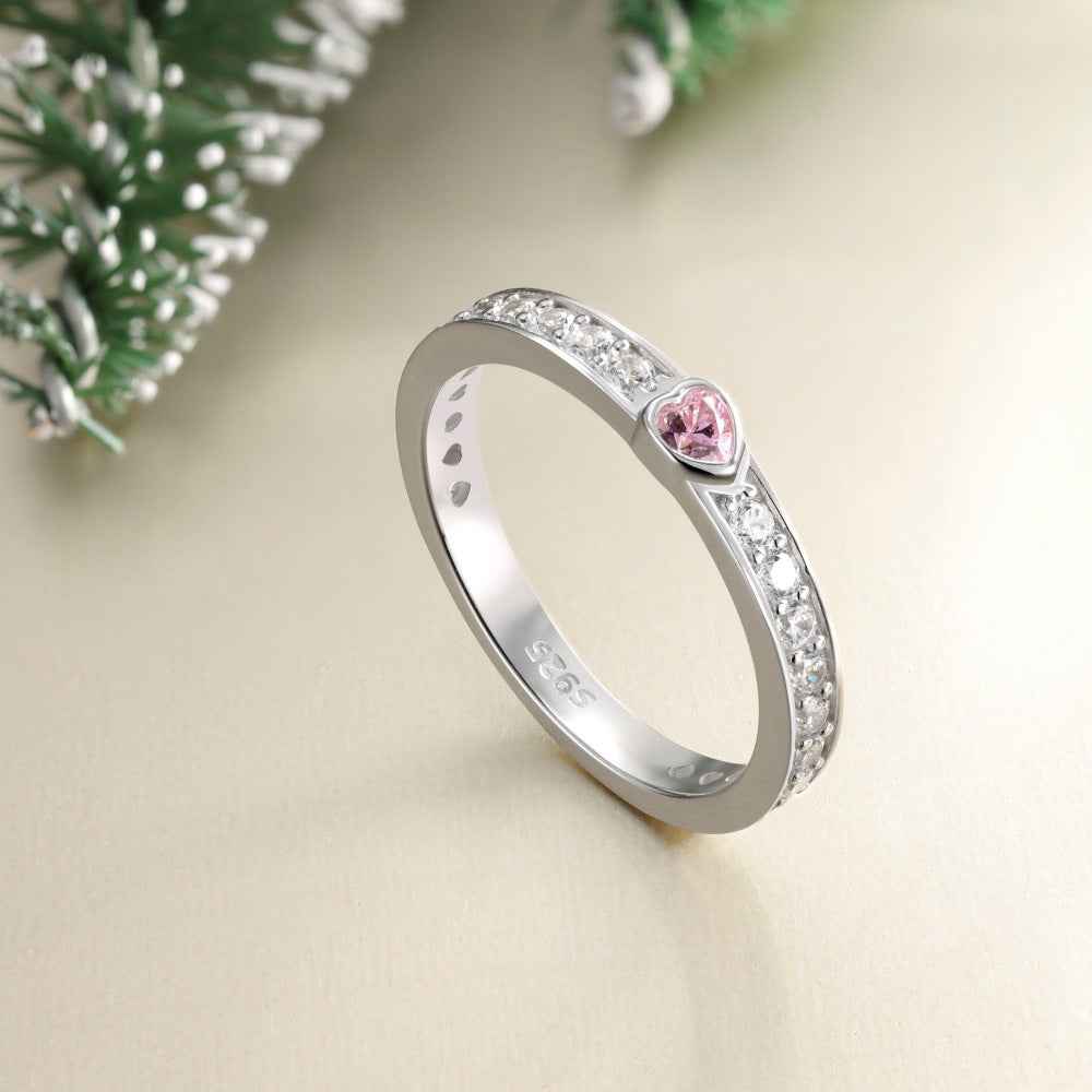 “Pink Promise” 925 Sterling Silver Heart Accent Pavé Ring - Image 3