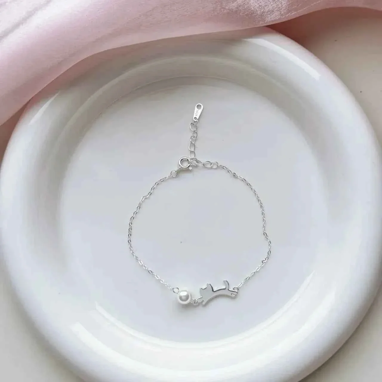 "Playful Kitty" 925 Sterling Silver Bracelet - Cute, Simple, and Elegant - Image 3