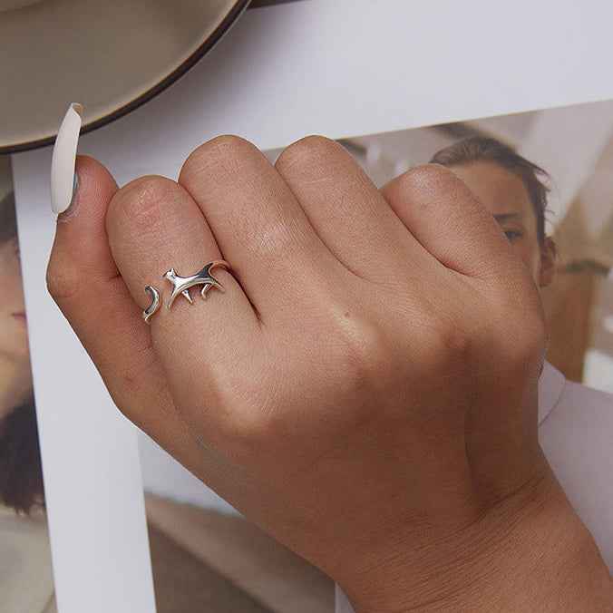 “Playful Pounce” S925 Sterling Silver Cat Open Ring - Image 2