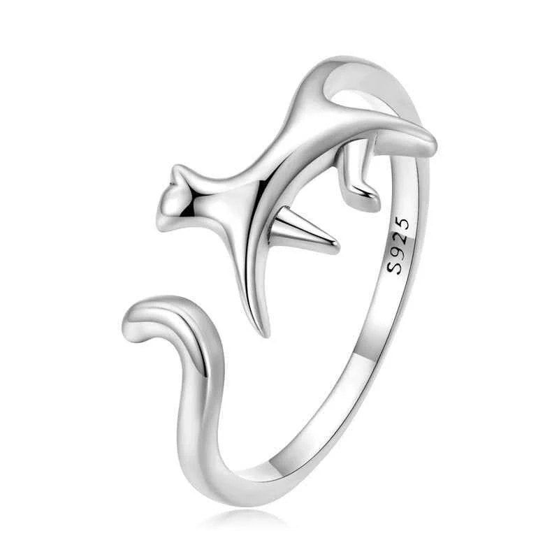 “Playful Pounce” S925 Sterling Silver Cat Open Ring - Image 3