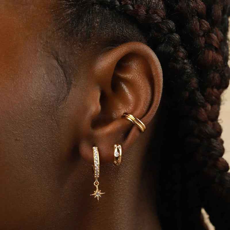"Polar Star" 925 Sterling Silver Pavé Hoop Drop Earrings - Image 2
