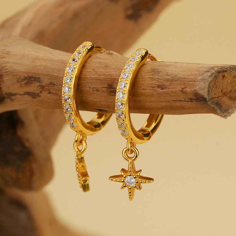 "Polar Star" 925 Sterling Silver Pavé Hoop Drop Earrings - Image 3