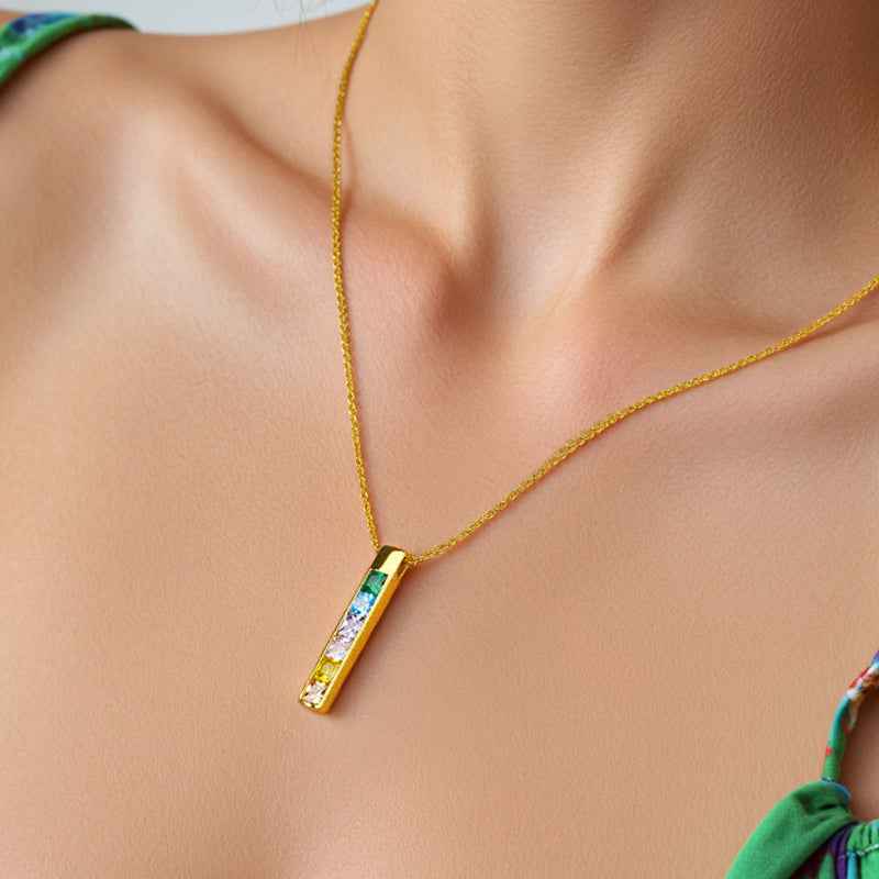 “Prism Column” 925 Sterling Silver Multicolor Zircon Bar Necklace - Image 2
