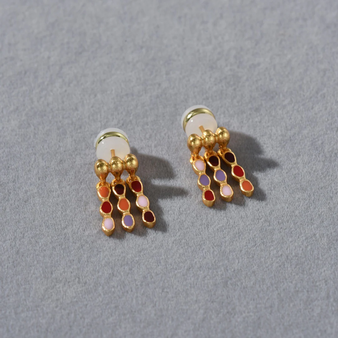 Prism Drop 18K Gold-Plated Brass Enamel Tassel Stud Earrings - Image 2