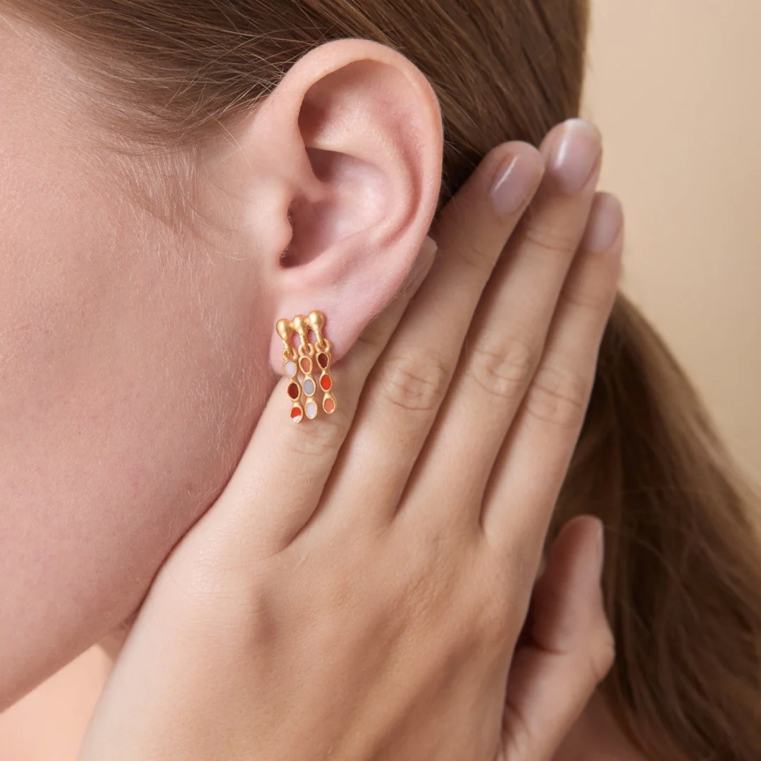 Prism Drop 18K Gold-Plated Brass Enamel Tassel Stud Earrings - Image 4