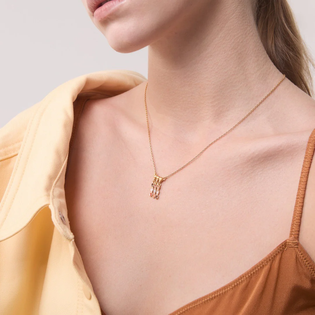 Prism Tassel 18K Gold-Plated Brass Enamel Necklace - Image 3