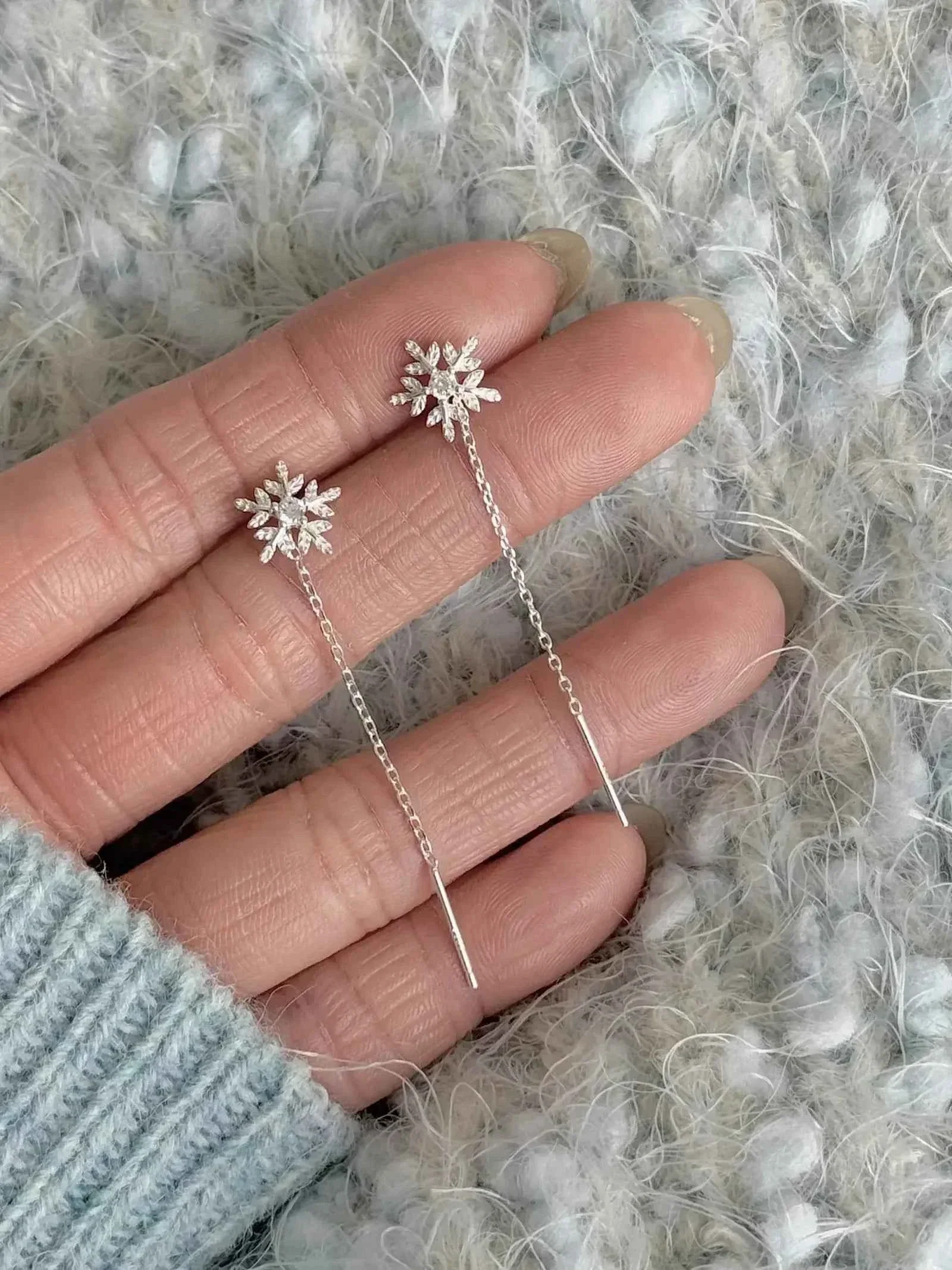"Pure Snowflake Sparkle" 999 Pure Silver Earrings - Delicate, Versatile, and Hypoallergenic - Image 3