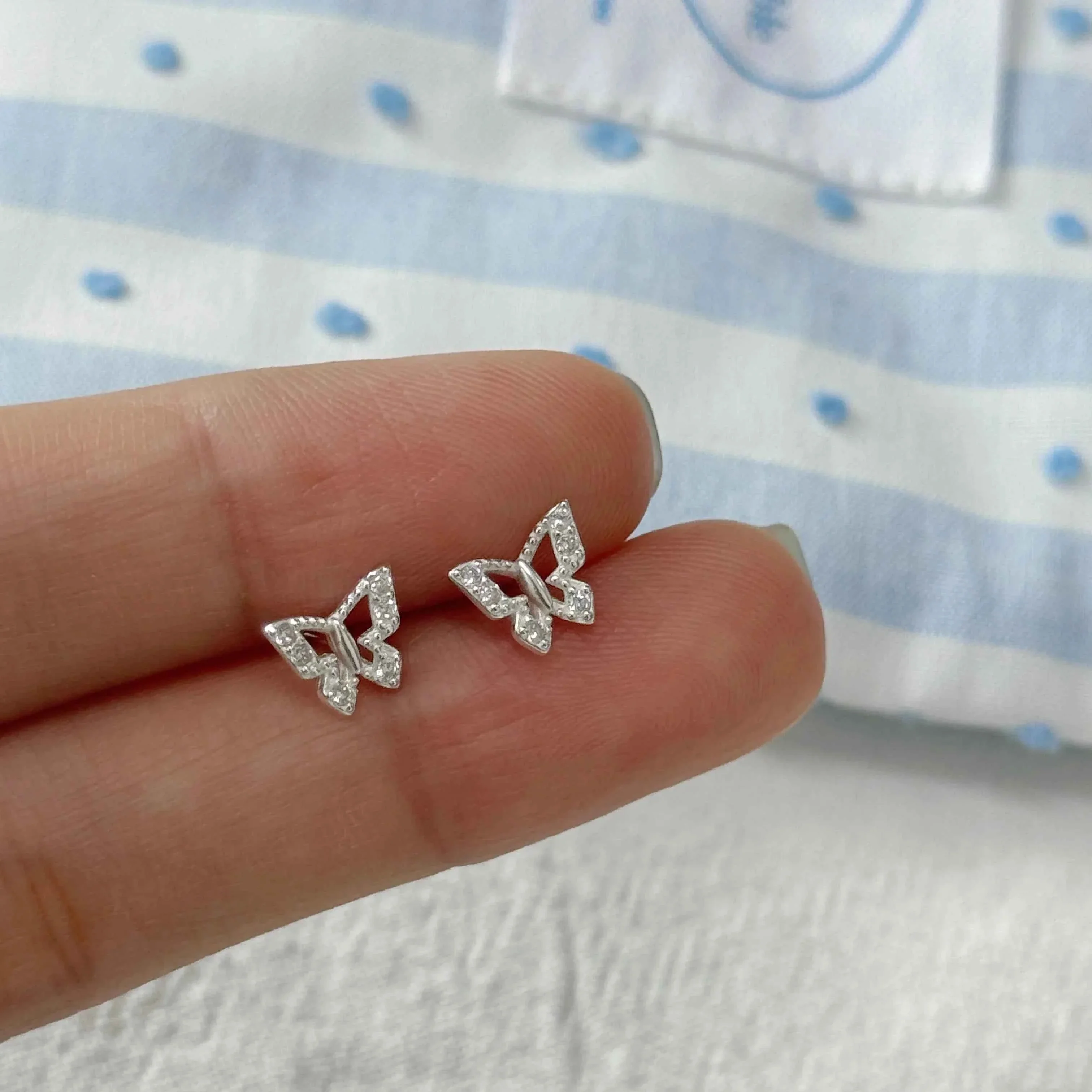 "Radiant Butterfly" 999 Pure Silver Openwork Zircon Butterfly Stud Earrings - Unique and Sparkling - Image 3