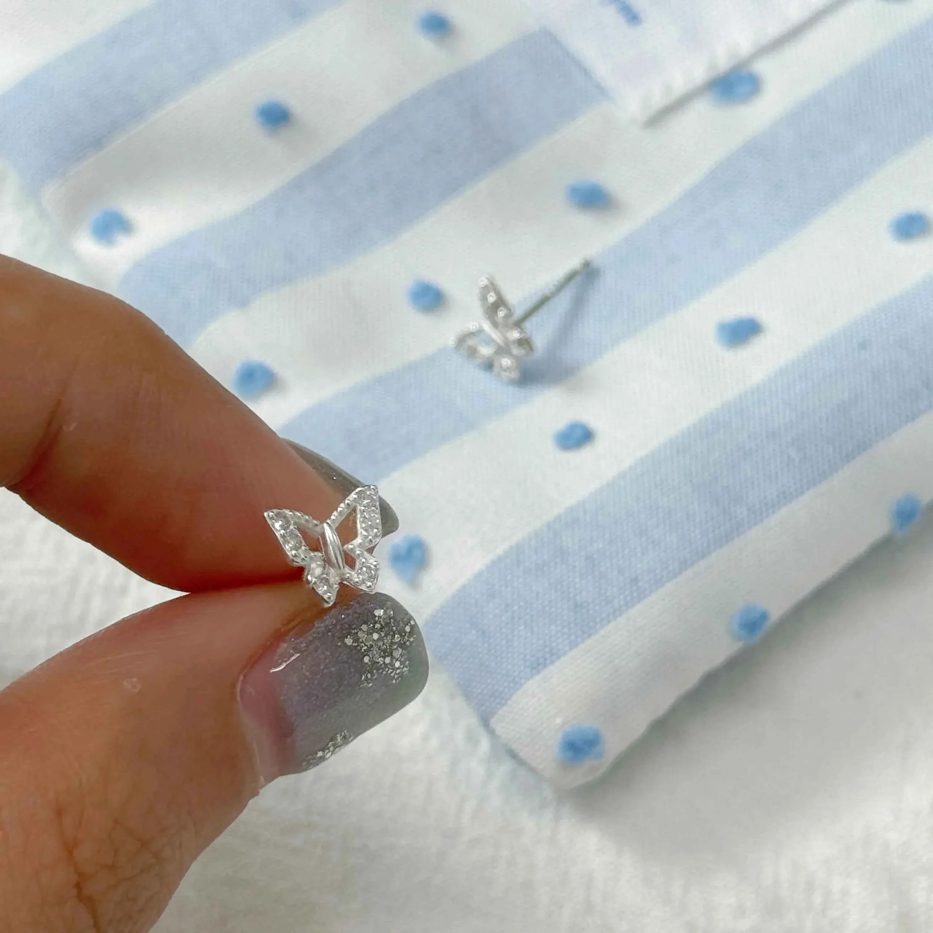 "Radiant Butterfly" 999 Pure Silver Openwork Zircon Butterfly Stud Earrings - Unique and Sparkling - Image 4