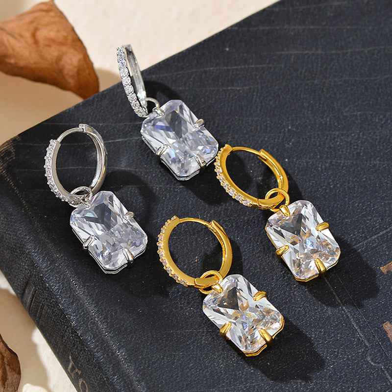 “Radiant Frame” 925 Sterling Silver Cushion-Cut Zircon Drop Hoop Earrings - Image 6
