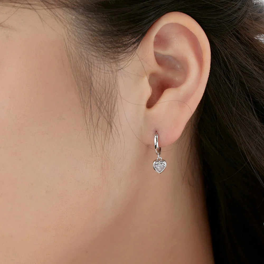 "Radiant Love" S925 Sterling Silver Heart Zircon Earrings - Image 3