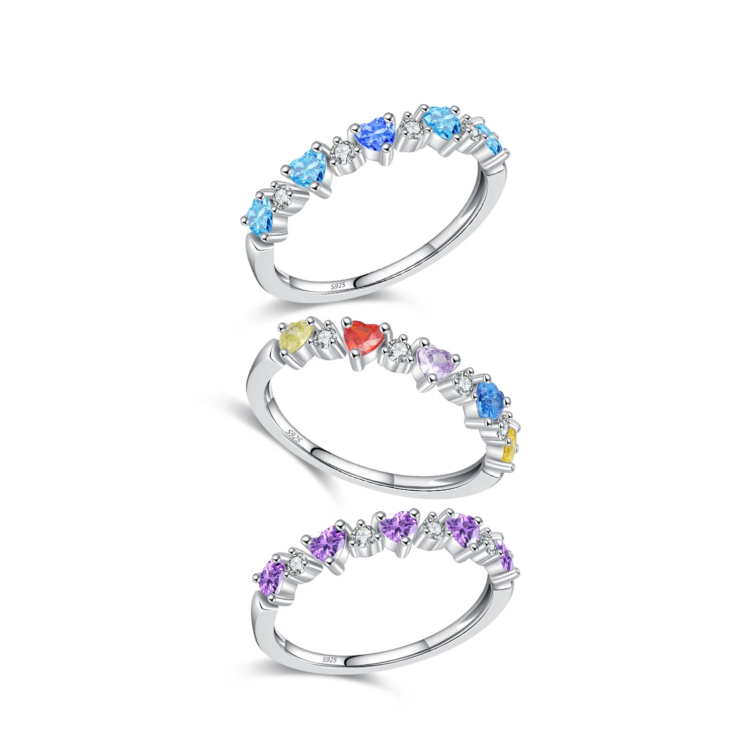 “Rainbow Crush” 925 Sterling Silver Heart Ring