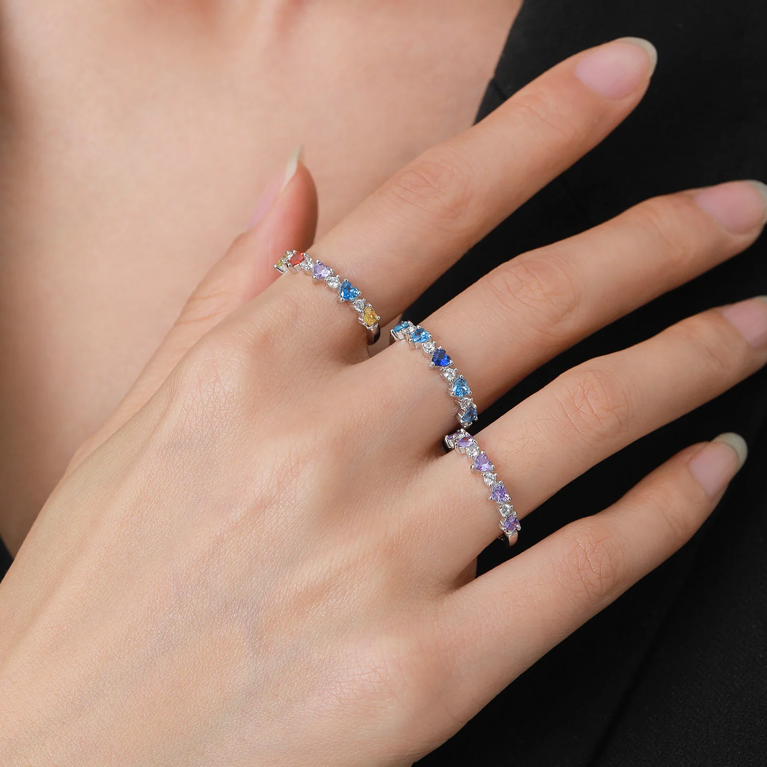 “Rainbow Crush” 925 Sterling Silver Heart Ring - Image 2