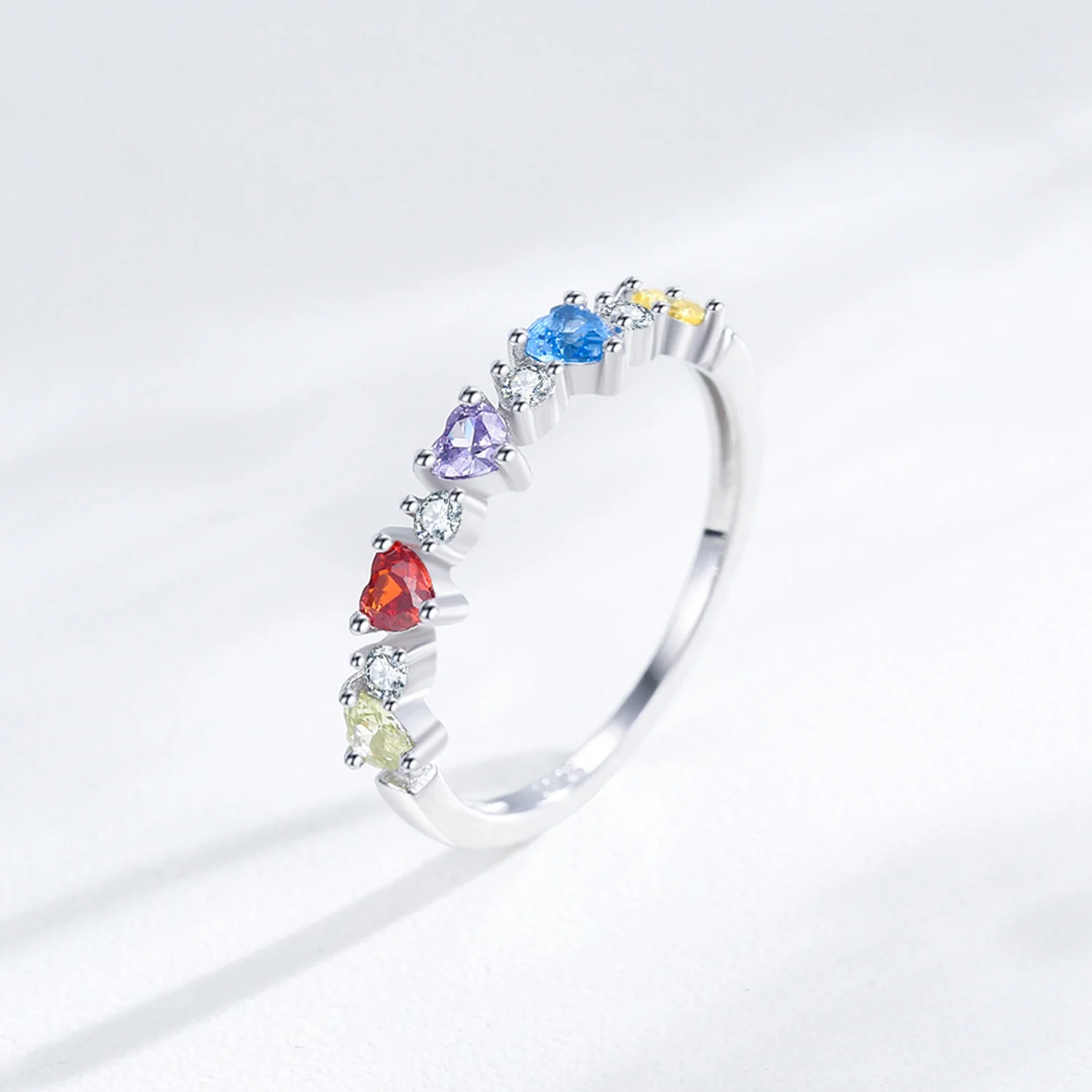 “Rainbow Crush” 925 Sterling Silver Heart Ring - Image 3