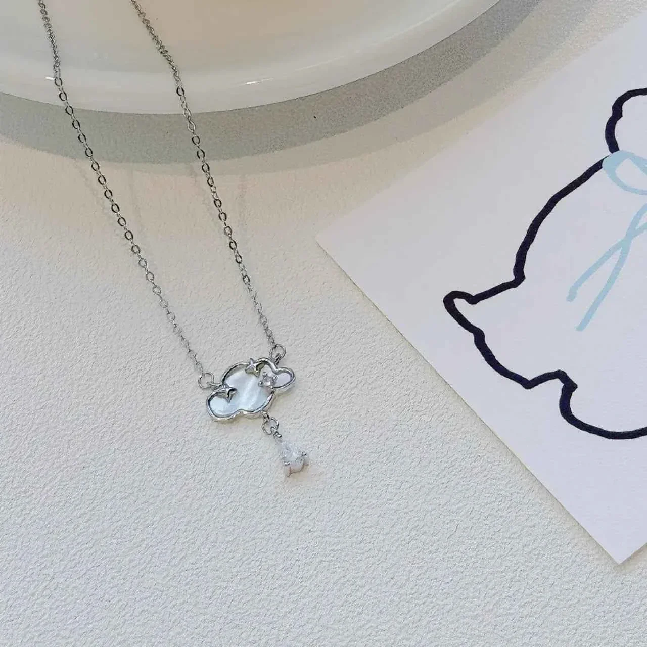 "Raindrop Cloud" 999 Sterling Silver Necklace - Delicate and Unique - Image 3