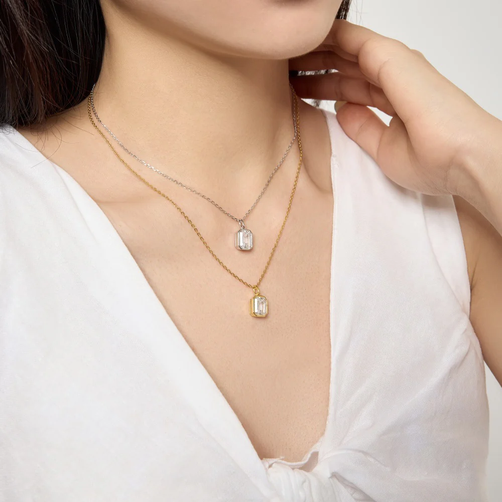 “Recta Lumi” 925 Sterling Silver 5A Cubic Zirconia Pendant Necklace - Image 2