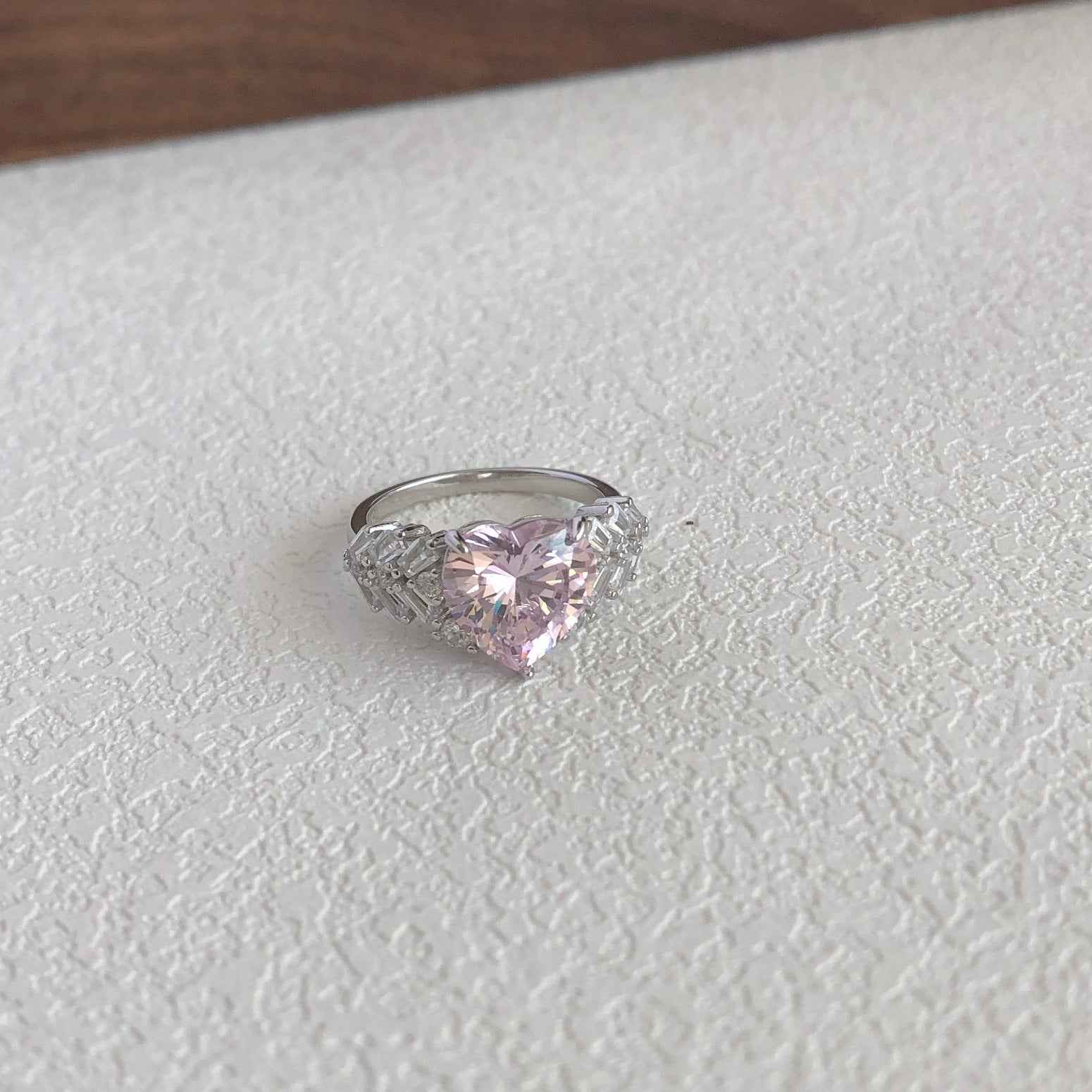 “Regal Heart” 925 Sterling Silver Pink Heart-Cut Gala Ring - Image 3