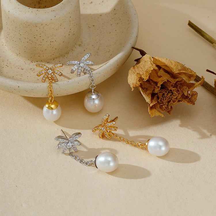 "Ribbon Pearl" 925 Sterling Silver Bow & Pearl Drop Earrings - Image 4