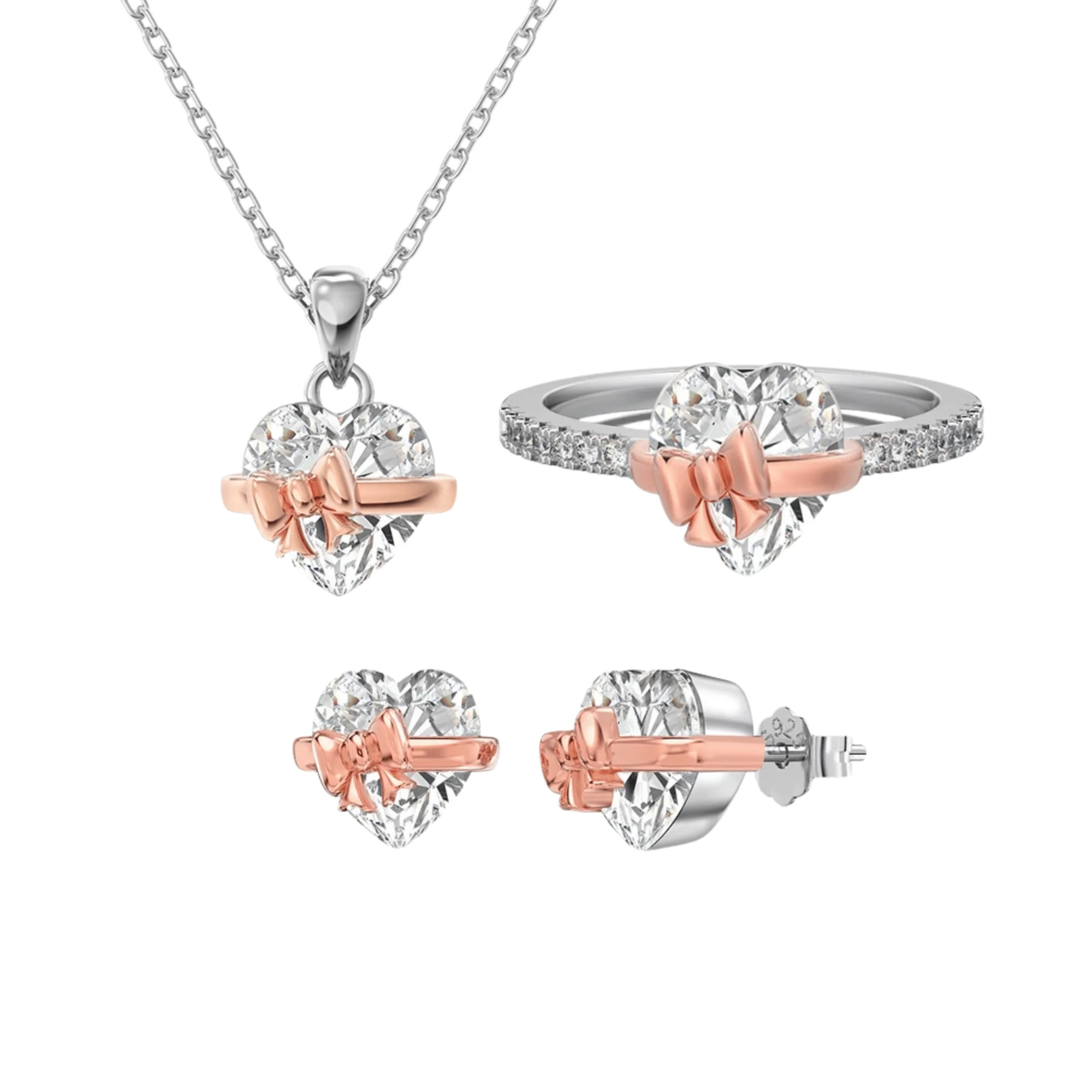 “Ribbon Serenade” 925 Sterling Silver Heart Bow Jewelry Set - Image 3