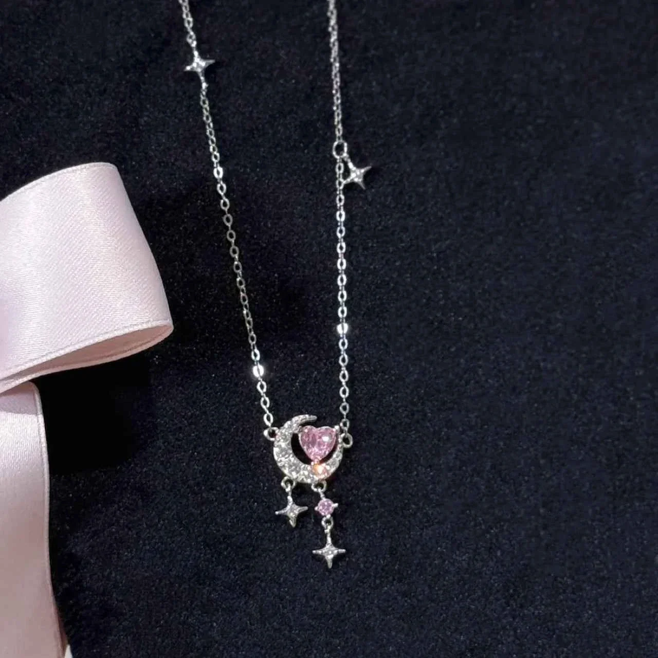 "Romantic Star River" 925 Sterling Silver Heart, Moon, and Star Necklace - Dreamy and Elegant - Image 11