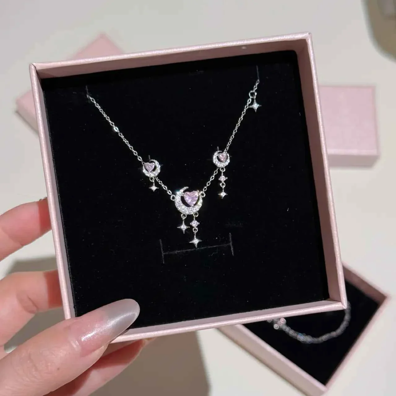 "Romantic Star River" 925 Sterling Silver Heart, Moon, and Star Necklace - Dreamy and Elegant - Image 12