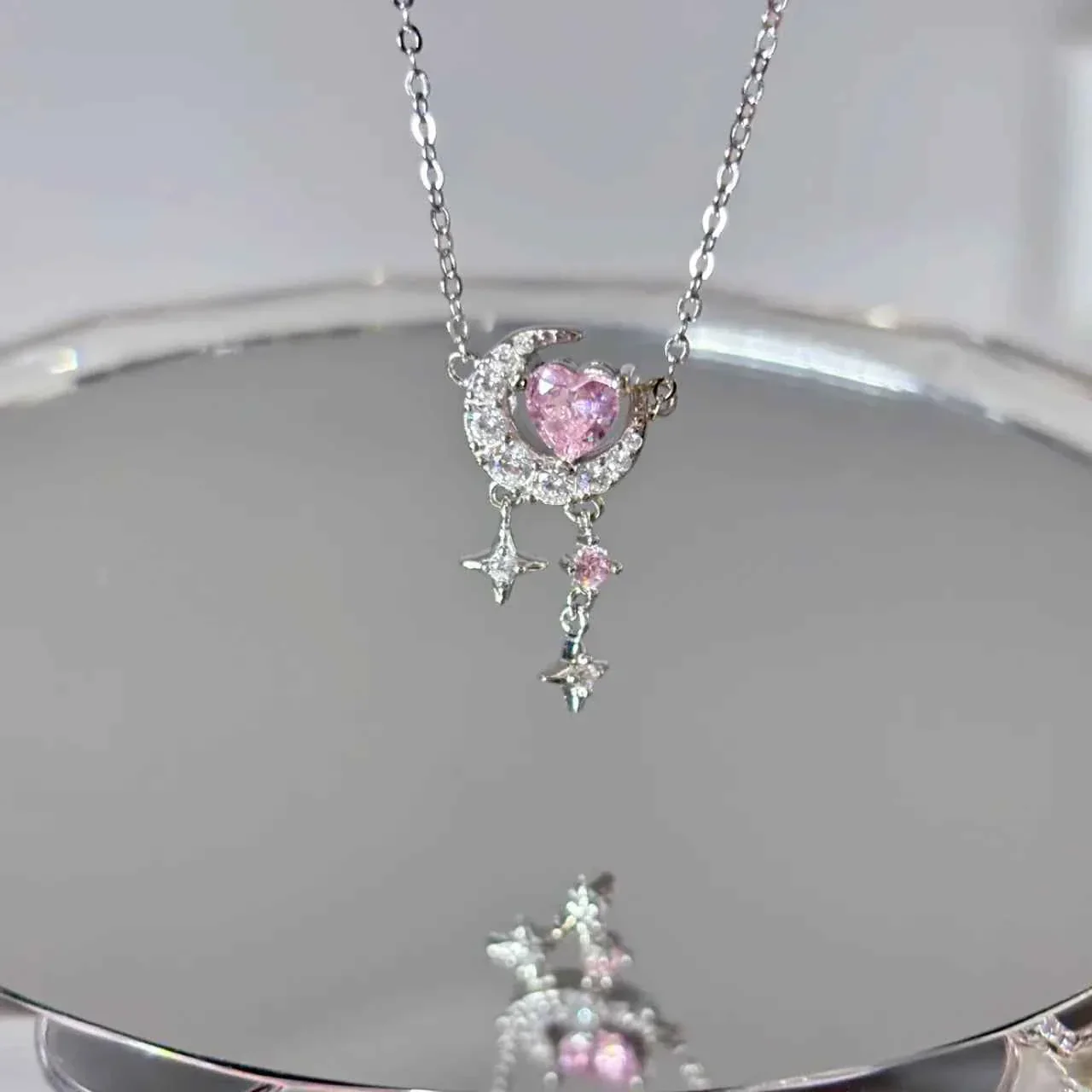 "Romantic Star River" 925 Sterling Silver Heart, Moon, and Star Necklace - Dreamy and Elegant - Image 3