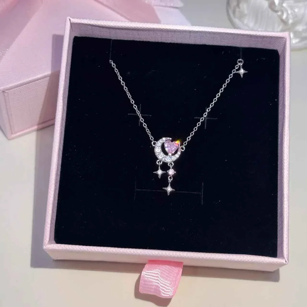 "Romantic Star River" 925 Sterling Silver Heart, Moon, and Star Necklace - Dreamy and Elegant - Image 4