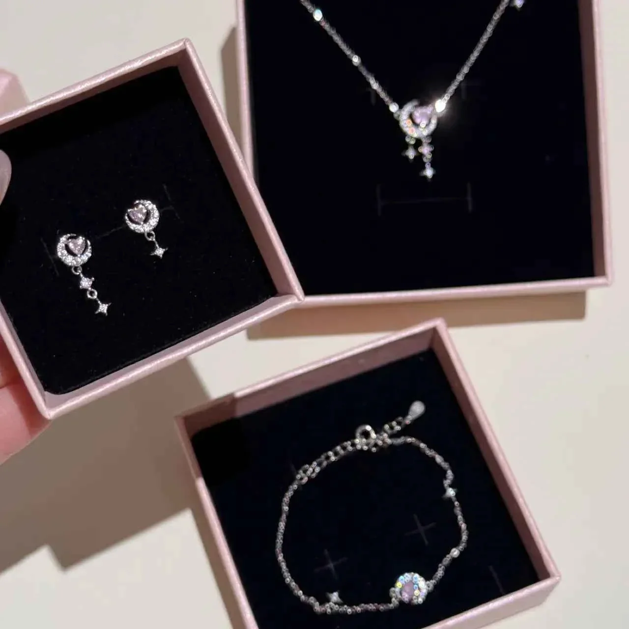 "Romantic Star River" 925 Sterling Silver Heart, Moon, and Star Necklace - Dreamy and Elegant - Image 6