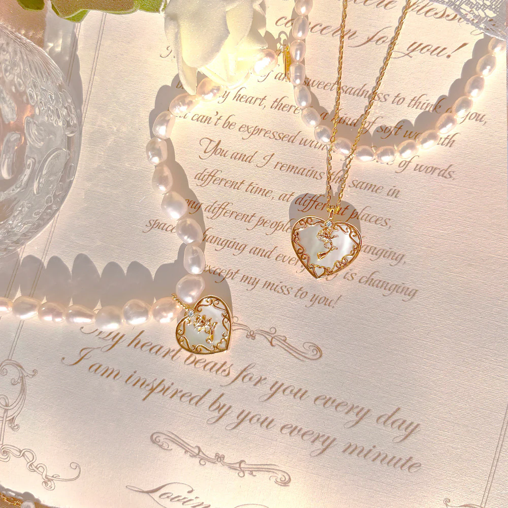 “Rose Reverie” S925 Sterling Silver Mother-of-Pearl Rose Pearl Jewelry Set (Necklace & Bracelet) - Image 2