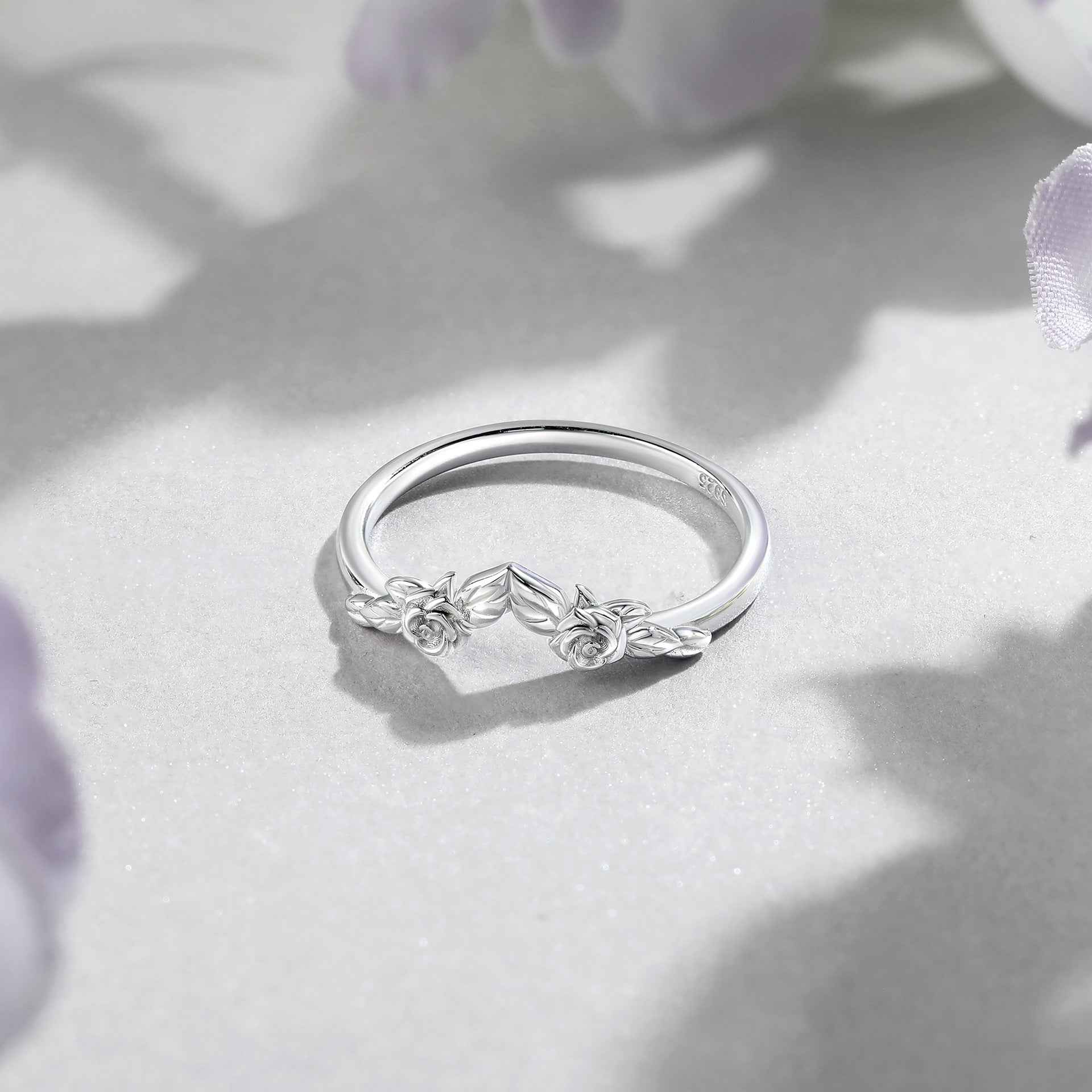 “Rose Tiara” S925 Sterling Silver 1.5CT Pear-Cut Floral Ring Set - Image 4