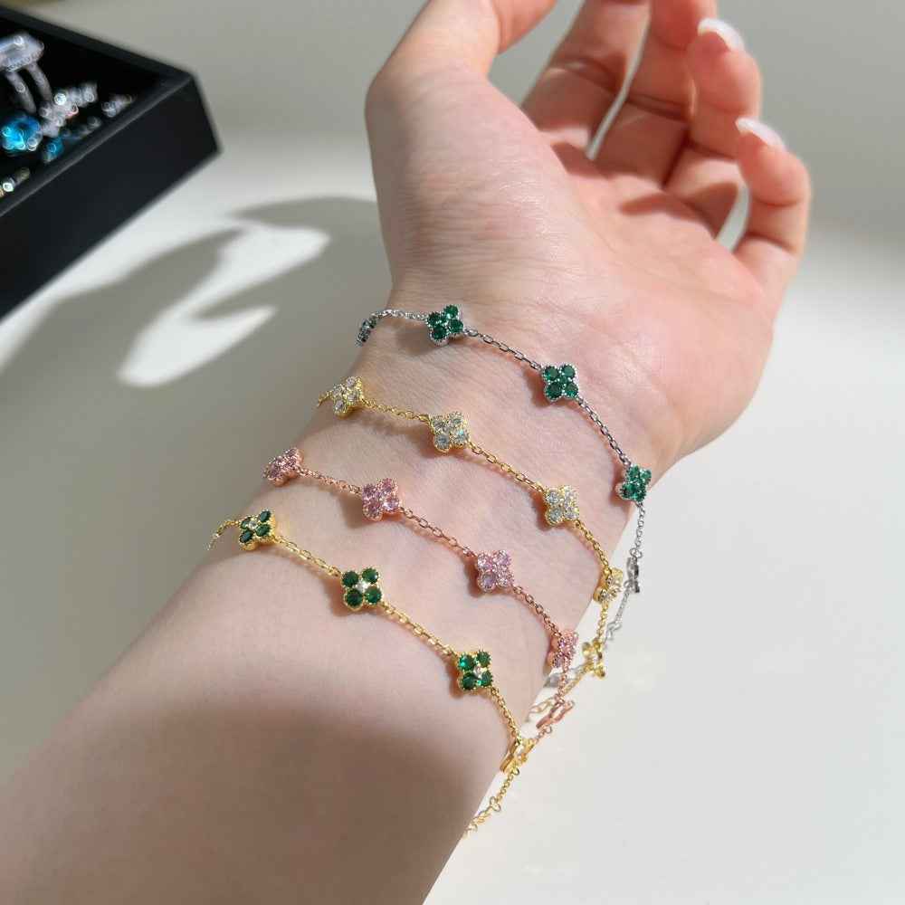 “Roselle Clover” S925 Sterling Silver Four-Leaf Flower Bracelet - Image 2