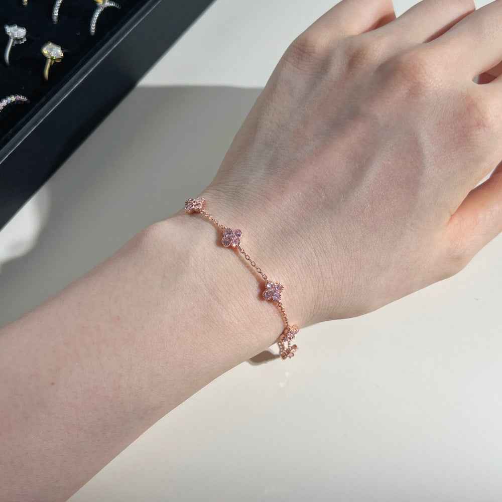 “Roselle Clover” S925 Sterling Silver Four-Leaf Flower Bracelet - Image 3